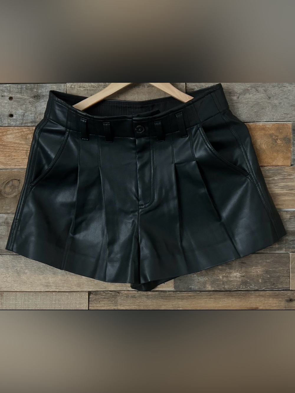 J. Crew Black Faux Leather High-Waist Pleated Shorts